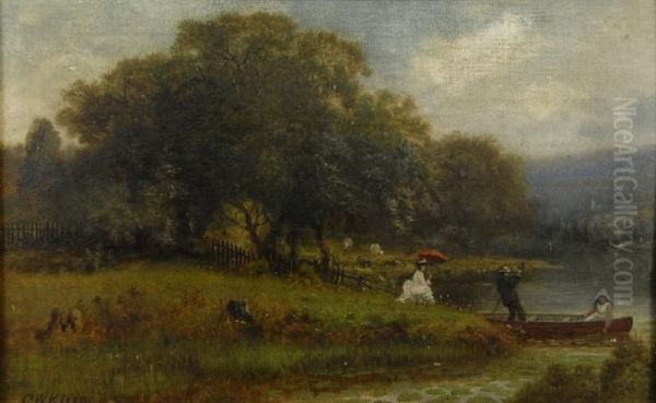 Figures In A Landscape With Boat Oil Painting by George W. King