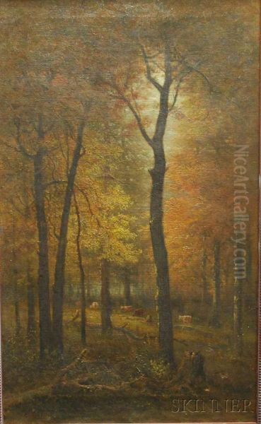 Autumn Woods Withcows Oil Painting by George W. King