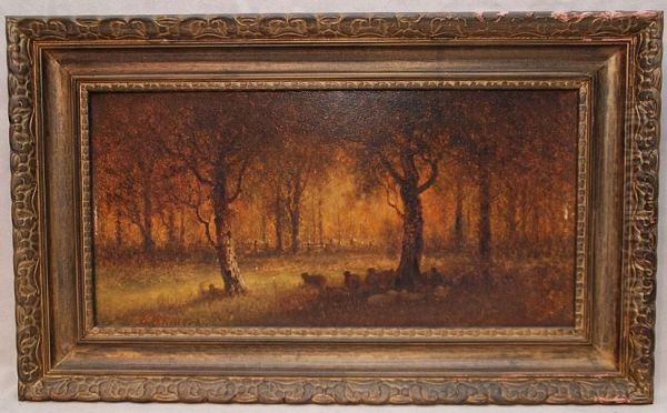 Sheepin Laminated Forest Oil Painting by George W. King