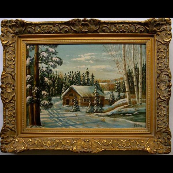 Winter Scene With Log Cabin by Harold S. King