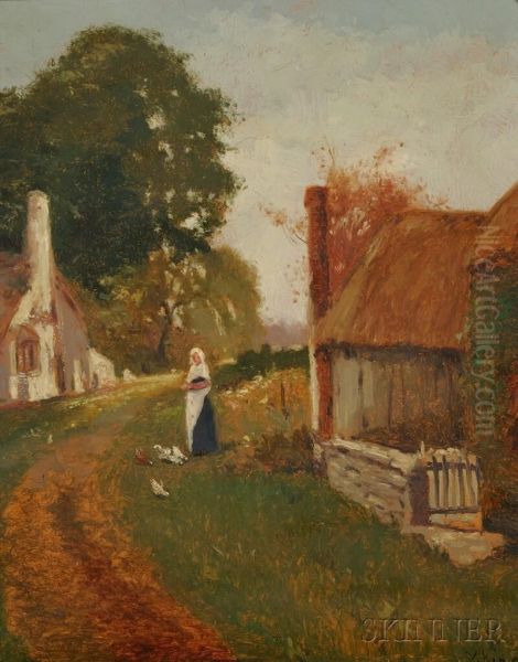 Peasant Girl With Chickens Oil Painting by Henry John Yeend King