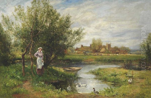 At The Village Pond Oil Painting by Henry John Yeend King