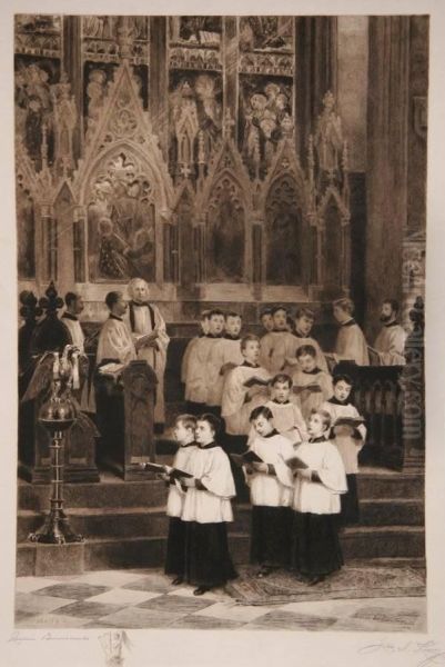 Boys Choir - Church Interior Oil Painting by James S. King