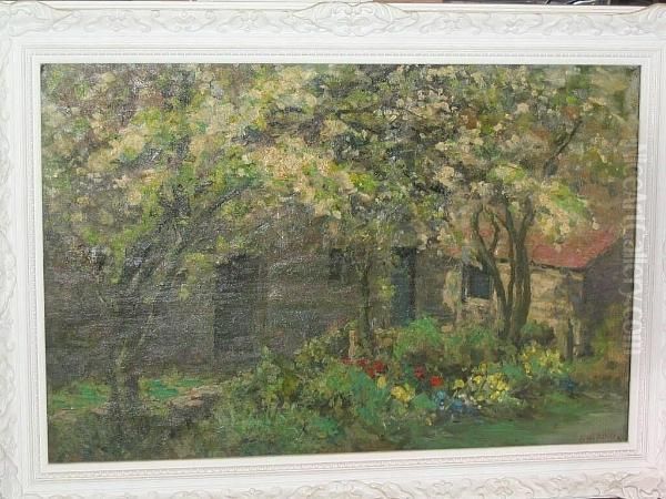 Country Garden With Blossom Trees Oil Painting by John King