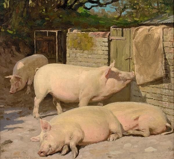 Porkers Resting Oil Painting by William Gunning King