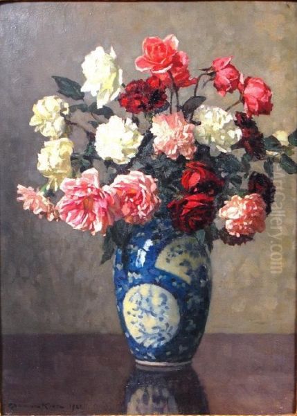 Still Life, Carnations And Roses Oil Painting by William Gunning King