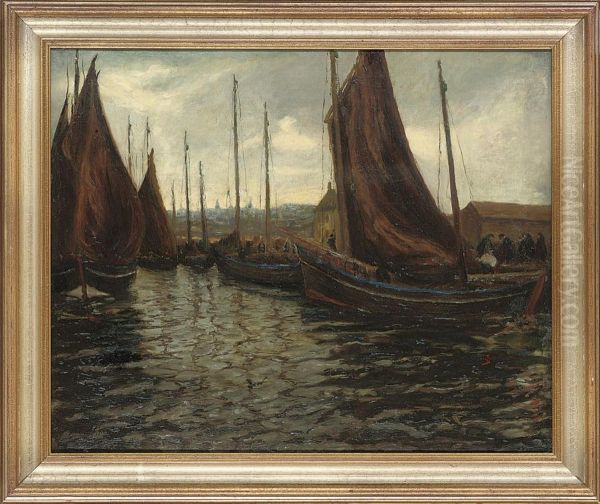 Fishing Boats In A Harbour Oil Painting by Alice Sarah Kinkead