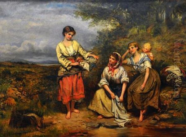 young Maidens By The Stream Oil Painting by Frederick Gerald Kinnaird