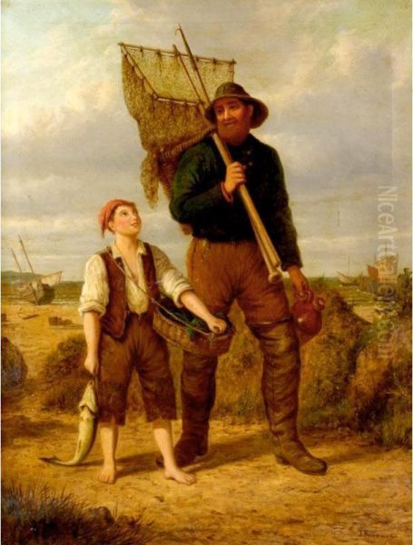 His First Day's Fishing Oil Painting by J.G. Kinnaird