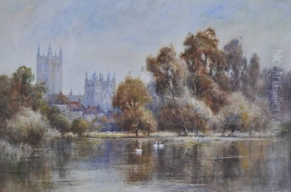 Lakescene Near Canterbury Cathedral Oil Painting by Wiggs Kinnaird