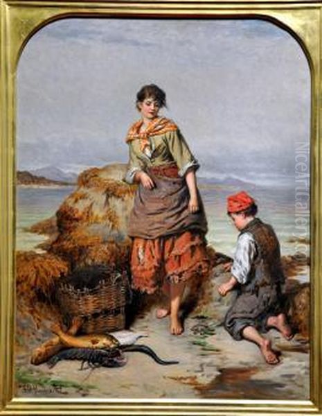 the Limpet Gatherers Oil Painting by Wiggs Kinnaird