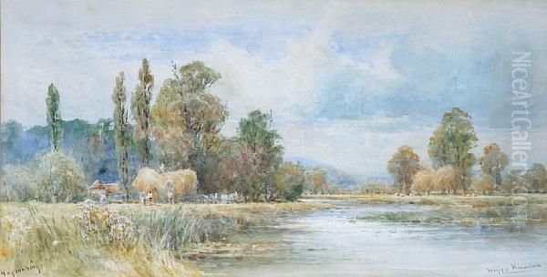 'haymaking' - A River Landscape With Figuresloading Haywain Oil Painting by Wiggs Kinnaird