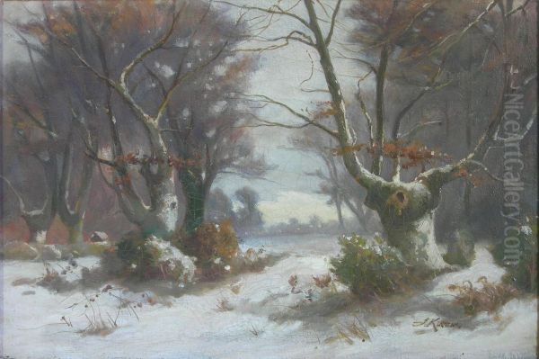 A Wood In Winter Oil Painting by James Scott Kinnear