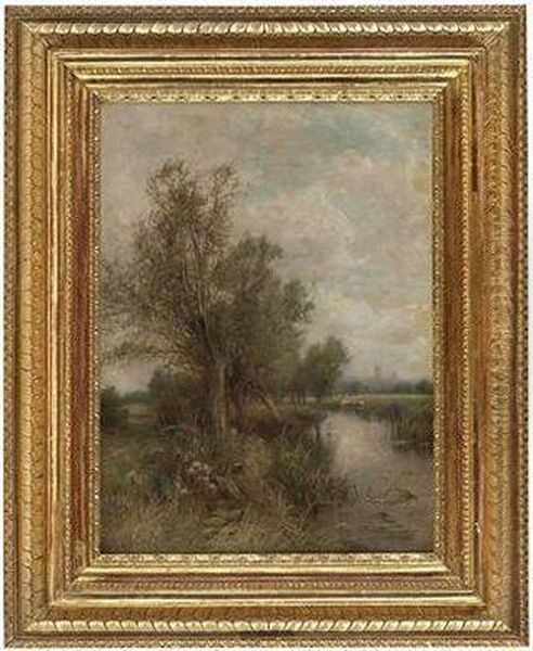 Flusslandschaft Mit Weidenden Kuhen Oil Painting by Henry John Kinniard