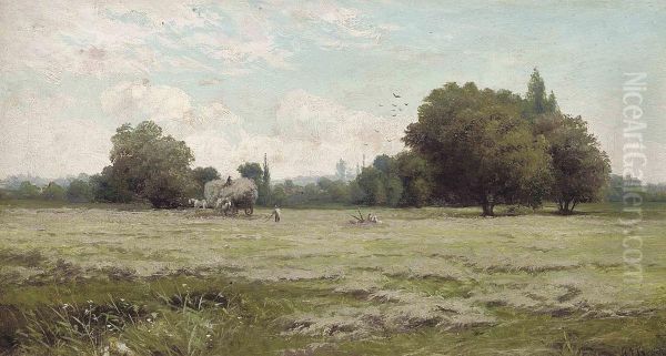 Hay Making Oil Painting by Henry John Kinniard