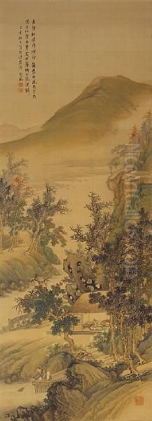 Landscape With Scholars Oil Painting by Mori Kinseki