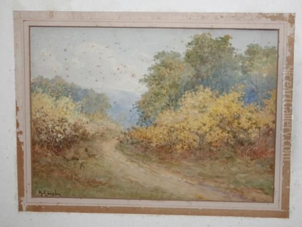 Country Lane With Rabbits Oil Painting by Albert Kinsley