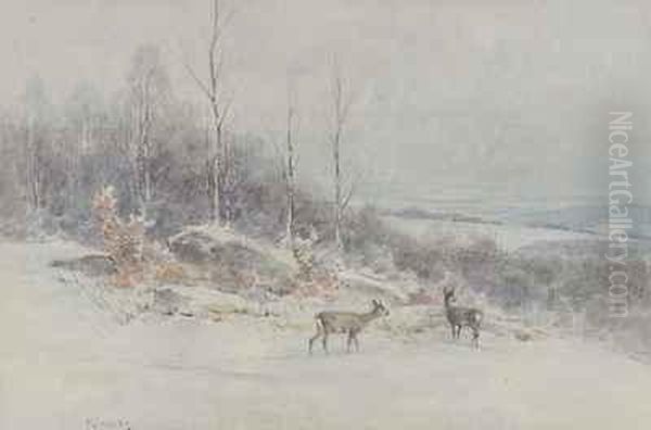 Winterlandschaft Mit Rehwild Oil Painting by Nelson Gray Kinsley