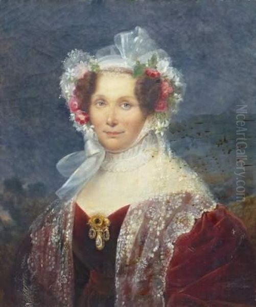 Portrait De Dame A La Robe Rouge Oil Painting by Francois-Joseph Kinson