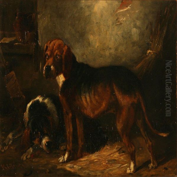 Two Dogs Oil Painting by Carl Fredrik Kioerboe