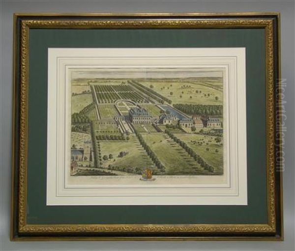 Two Birdseye Views Of English Country Estates Oil Painting by Johannes Kip