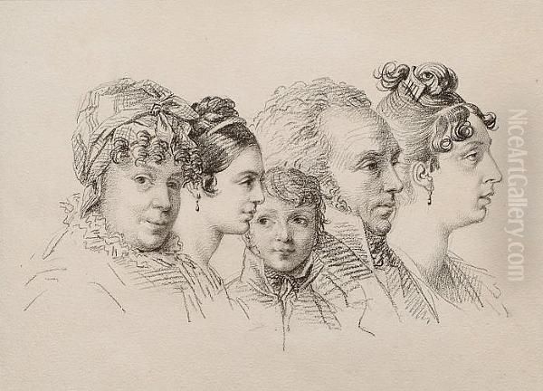 Recto: Family Portrait: A Study Of Five Heads Oil Painting by Orest Adamovich Kiprenskii