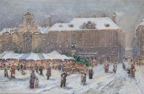 Wiener Marktmotive Im Winter Oil Painting by Emmerich Kirall