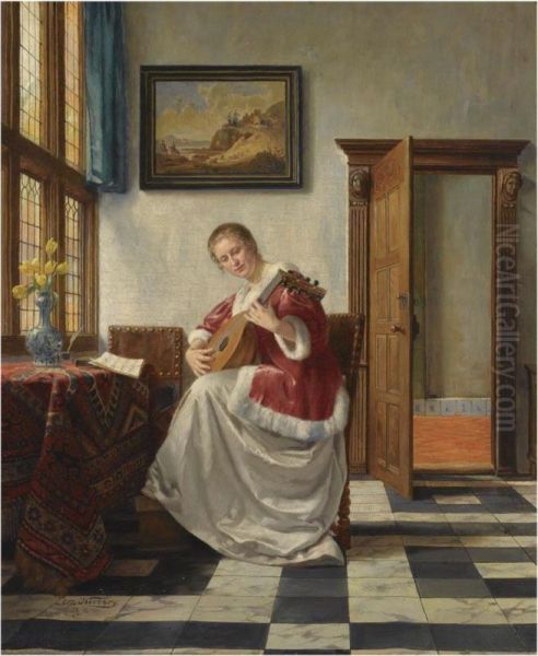 Playing The Lute Oil Painting by Otto Karl Kirberg