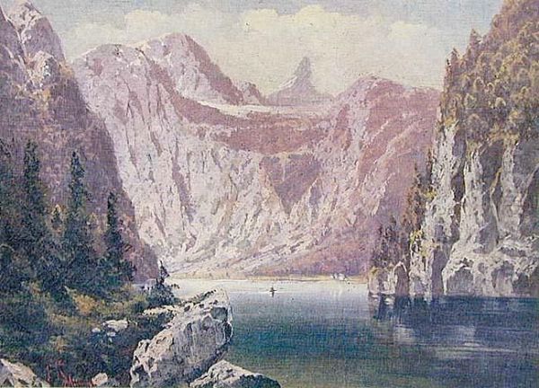 Jezioro W Wysokich Alpach Oil Painting by Johann Frank Kirchbach