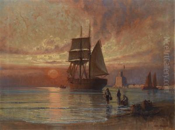 Sunset At The Seaside Oil Painting by Athanasius Kircher