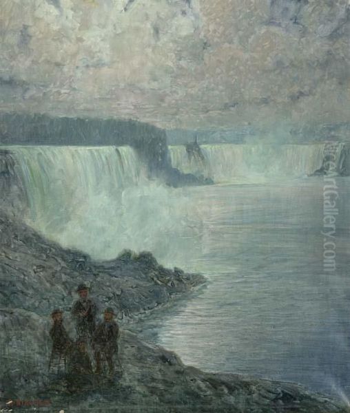 Niagarafalle Am Niagar River Oil Painting by Athanasius Kircher