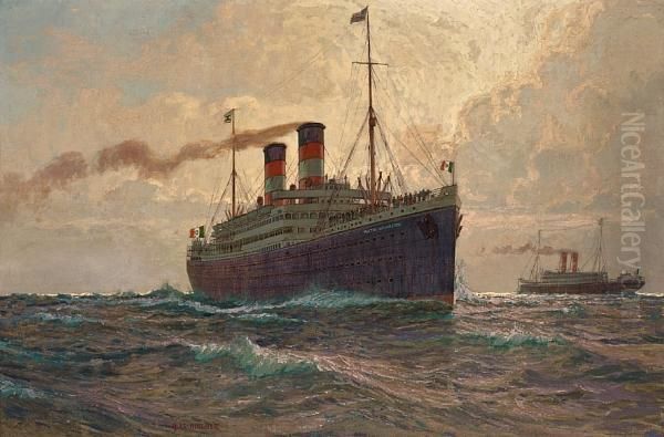 S.s. Martha Washington At Sea Oil Painting by Albert Emil Kirchner