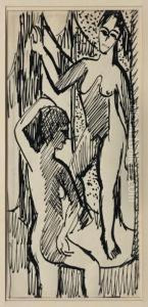 Femmes Nues Oil Painting by Ernst Ludwig Kirchner