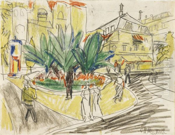 Das Boskett Auf Dem Albertplatz In Dresden Oil Painting by Ernst Ludwig Kirchner