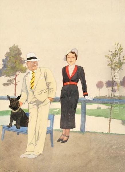 Elegantes Paar Mit Hund Oil Painting by Eugen Kirchner