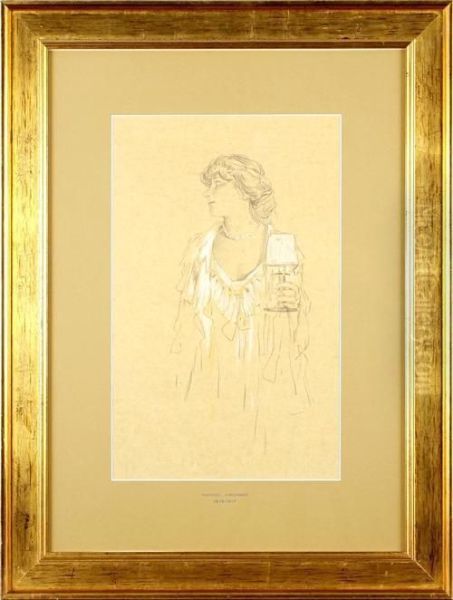 Portrait Of A Lady With Pearl Necklace Oil Painting by Raphael Kirchner