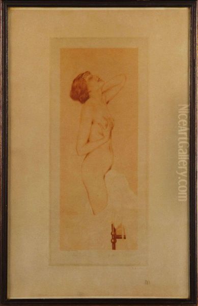 Kvinnlig Modell. Oil Painting by Raphael Kirchner