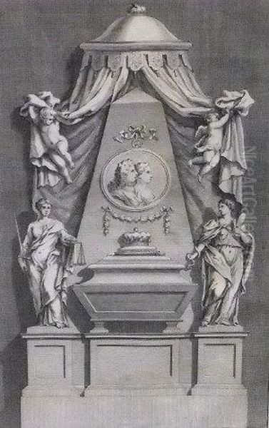 A Monument For A Noble Lord And Lady Oil Painting by Elisha Kirkall