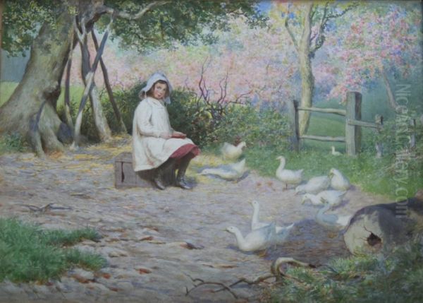 Feeding The Geese Oil Painting by Joseph Kirkpatrick