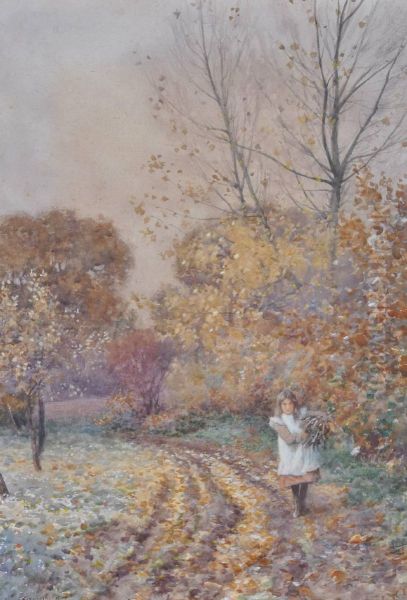 Girl With Faggots On A Country Path Oil Painting by Joseph Kirkpatrick