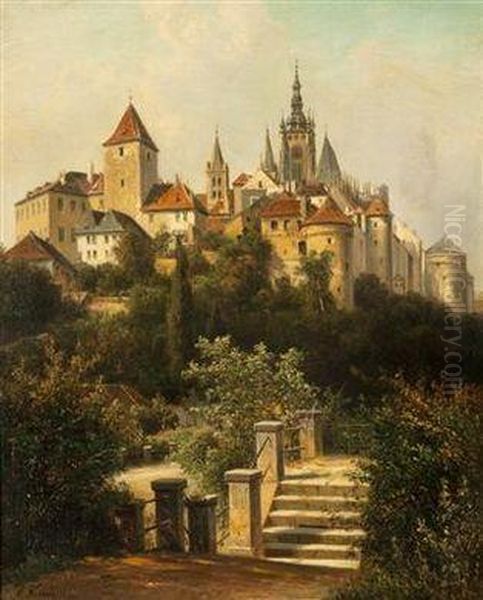 A View Of Prague Castle From Chotkova Street Oil Painting by Alois Kirnig