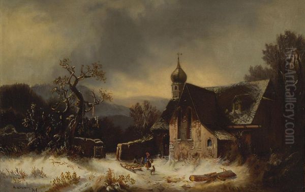 Winterliche Landschaft Mit Kapelle Oil Painting by Adolf Kirstein