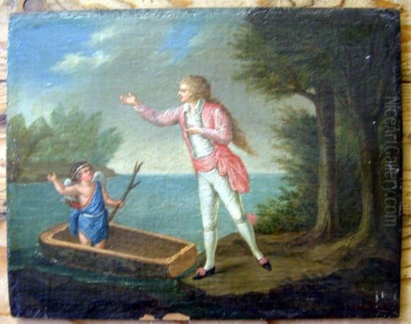 Gentleman Alongside Cupid In A Boat Oil Painting by Marianne Kirzinger