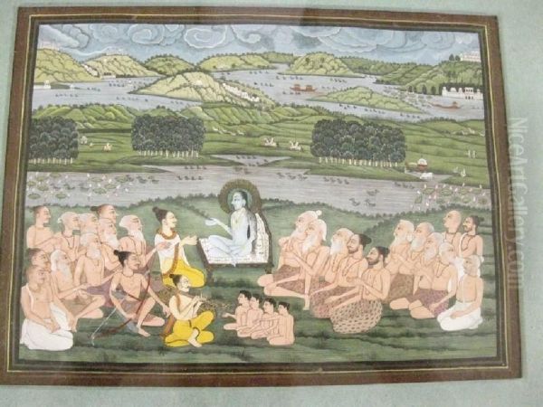 The Sage Sukhdev Reciting The Bhagauata Purana To The King Parikshit Oil Painting by Pichvai Kishangarh