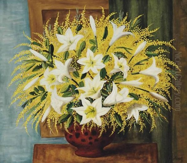 Lys Et Mimosas Oil Painting by Moise Kisling