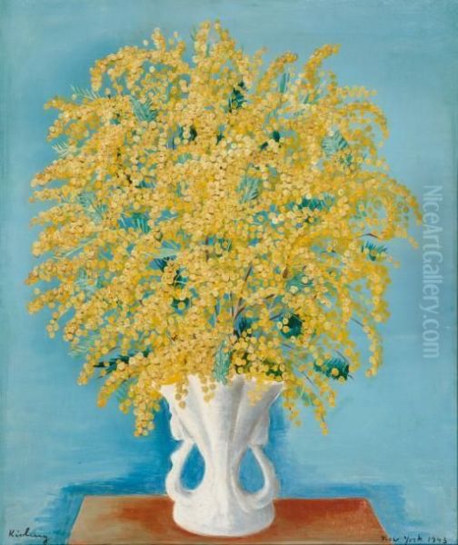 Bouquet De Mimosas Oil Painting by Moise Kisling