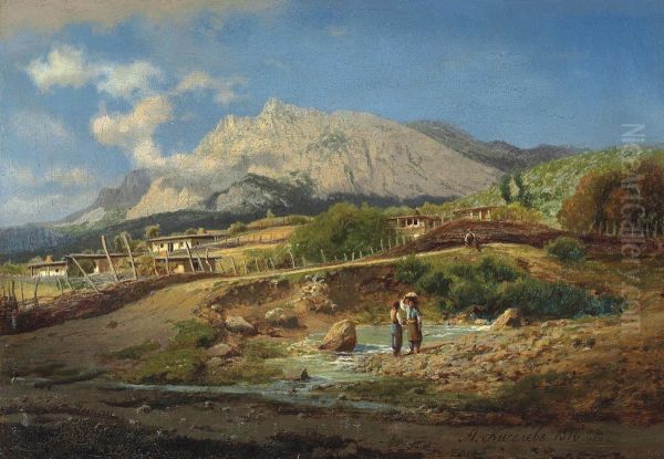 By A Mountain Spring On Ai-petri Oil Painting by Alexander Alexandrovich Kiselev