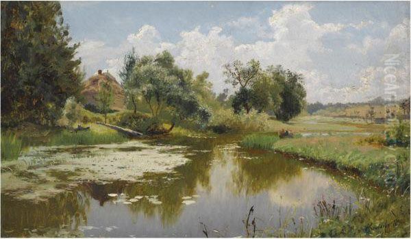 River Landscape Oil Painting by Alexander Alexandrovich Kiselev