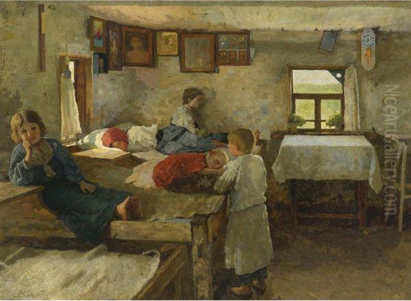 A Drowsy Morning Oil Painting by Alexander Alexandrovich Kiselev