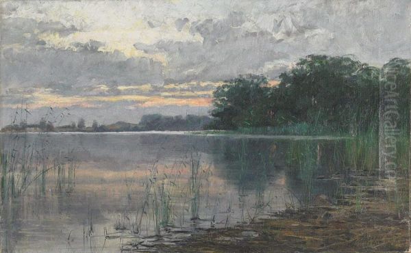 River Scene Oil Painting by Alexander Alexandrovich Kiselev